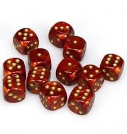 Chessex CHX 27614 D6 -- 16Mm Scarab Dice, Scarlet/Gold, 12Ct