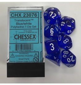 Chessex CHX 23076 7Ct Translucent Poly Dice Set, Blue/White - New
