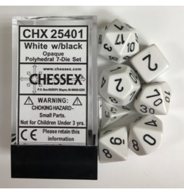 Chessex CHX 25401 7Ct Opaque Poly White/Black Dice Set