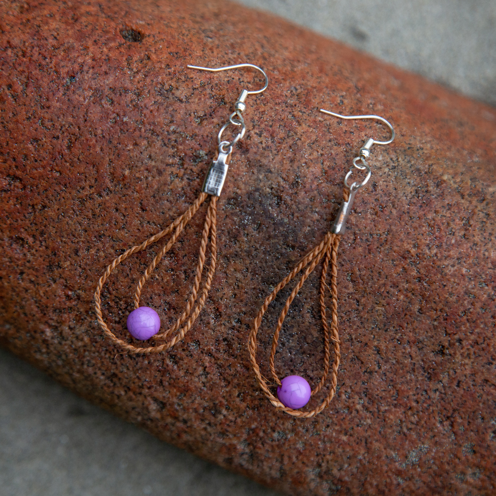 Elizabeth George earrings with beads woven cedar