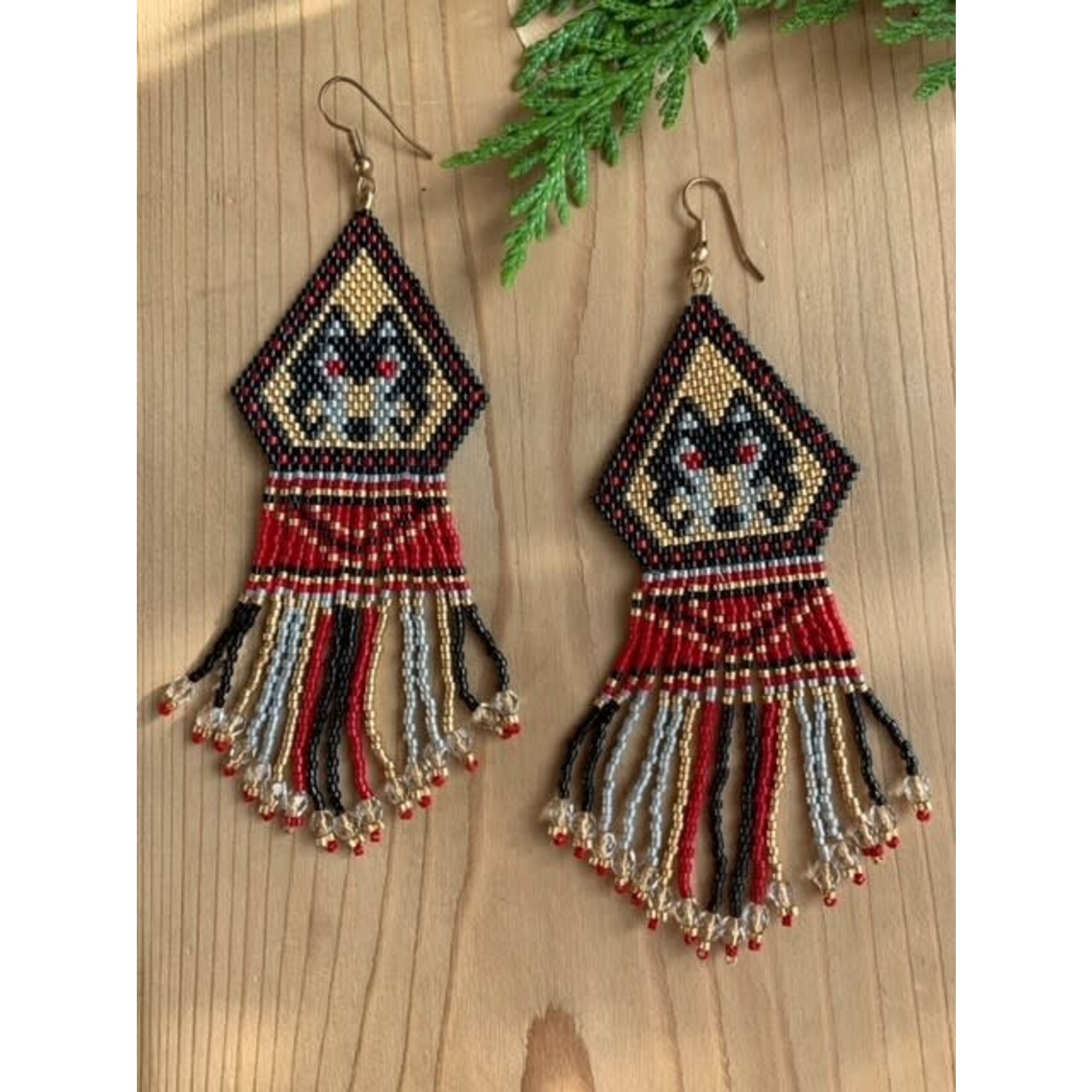 Esther Robinson Red Wolf  Beaded Earrings