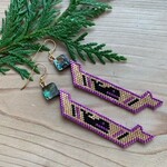 Terri Robinson Purple/Gold Canoe Beaded Earrings