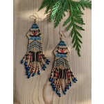 Esther Robinson Blue/Gold Canoe Fringe  Beaded Earrings