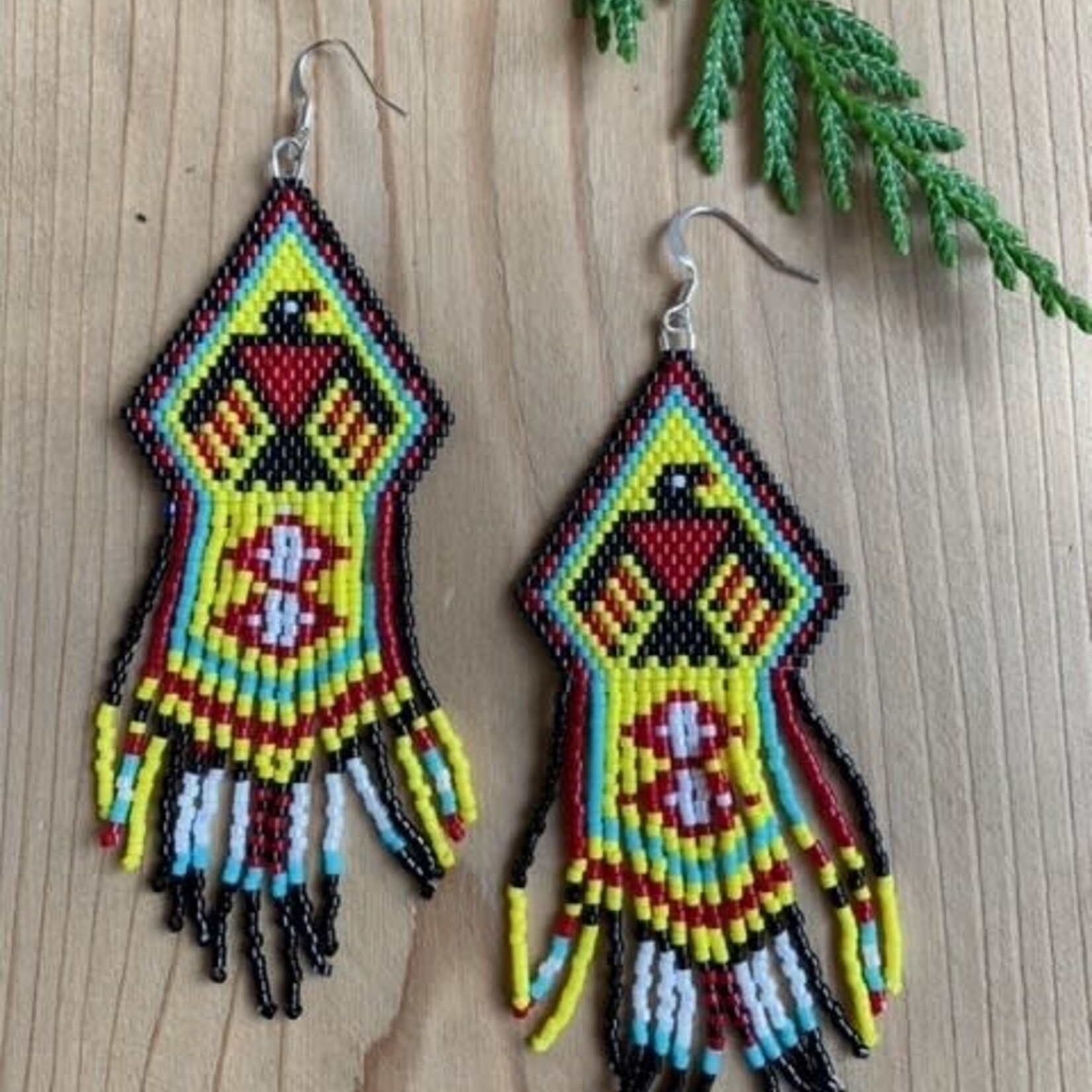 Esther Robinson Yellow Eagle Fringe Beaded Earrings