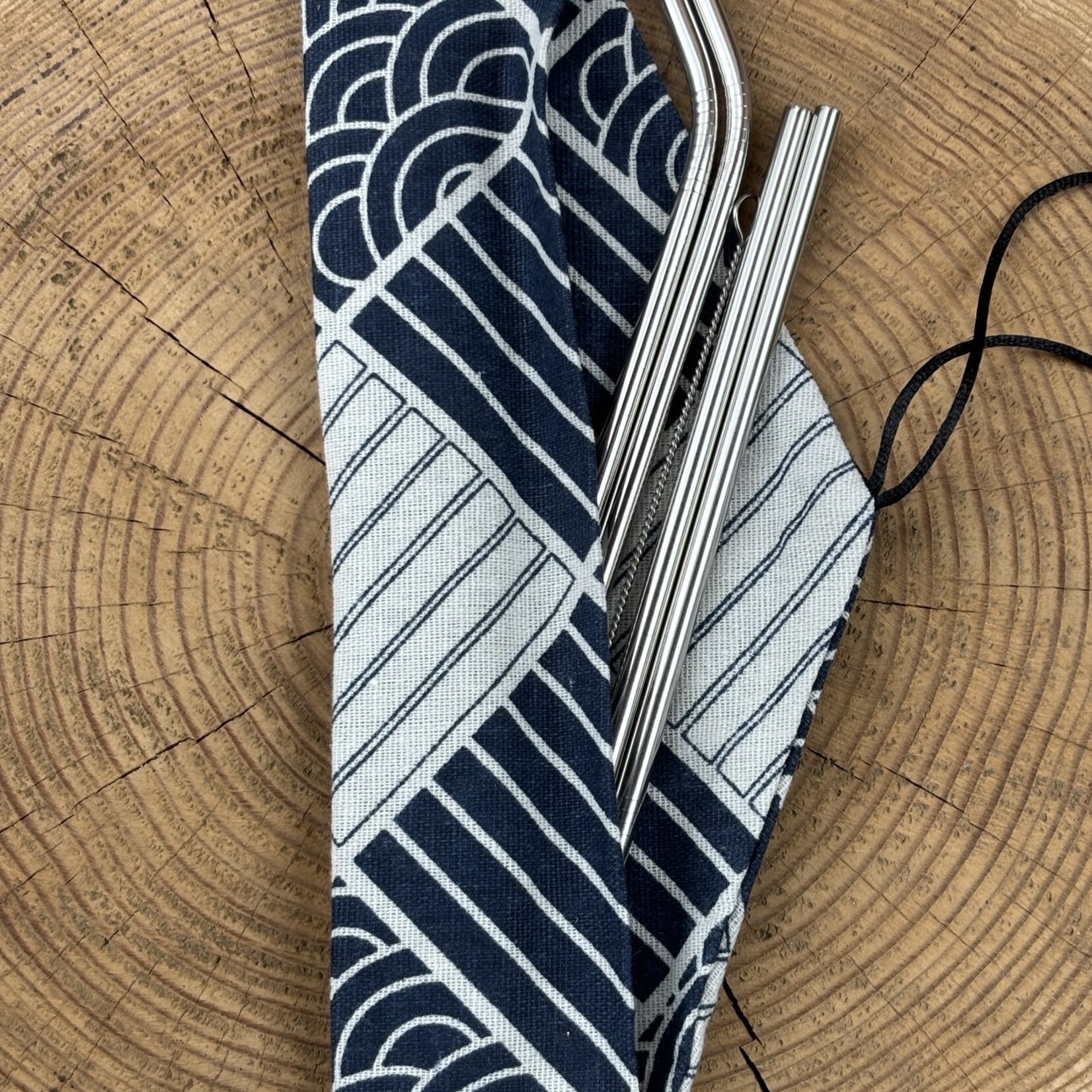 Ocean Friendly straw set metal silver rectangle pouch