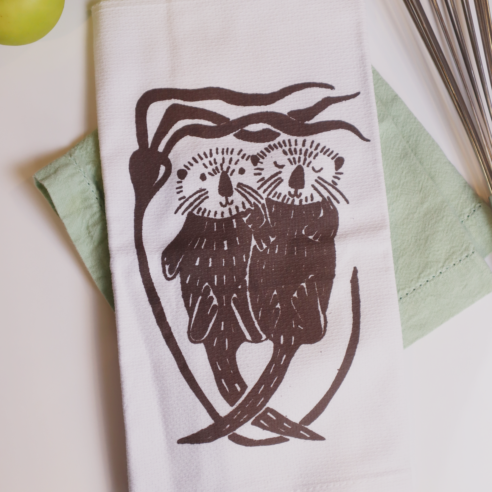 Rockfish Art Studio Lynette Dawson-Summerfeldt Sea Otters Tea Towel, Brown