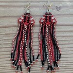 Esther Robinson Red, Gold and Black Fringe Beaded Earrings
