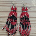 Esther Robinson Red Dress with Gold Collar Beaded Earrings