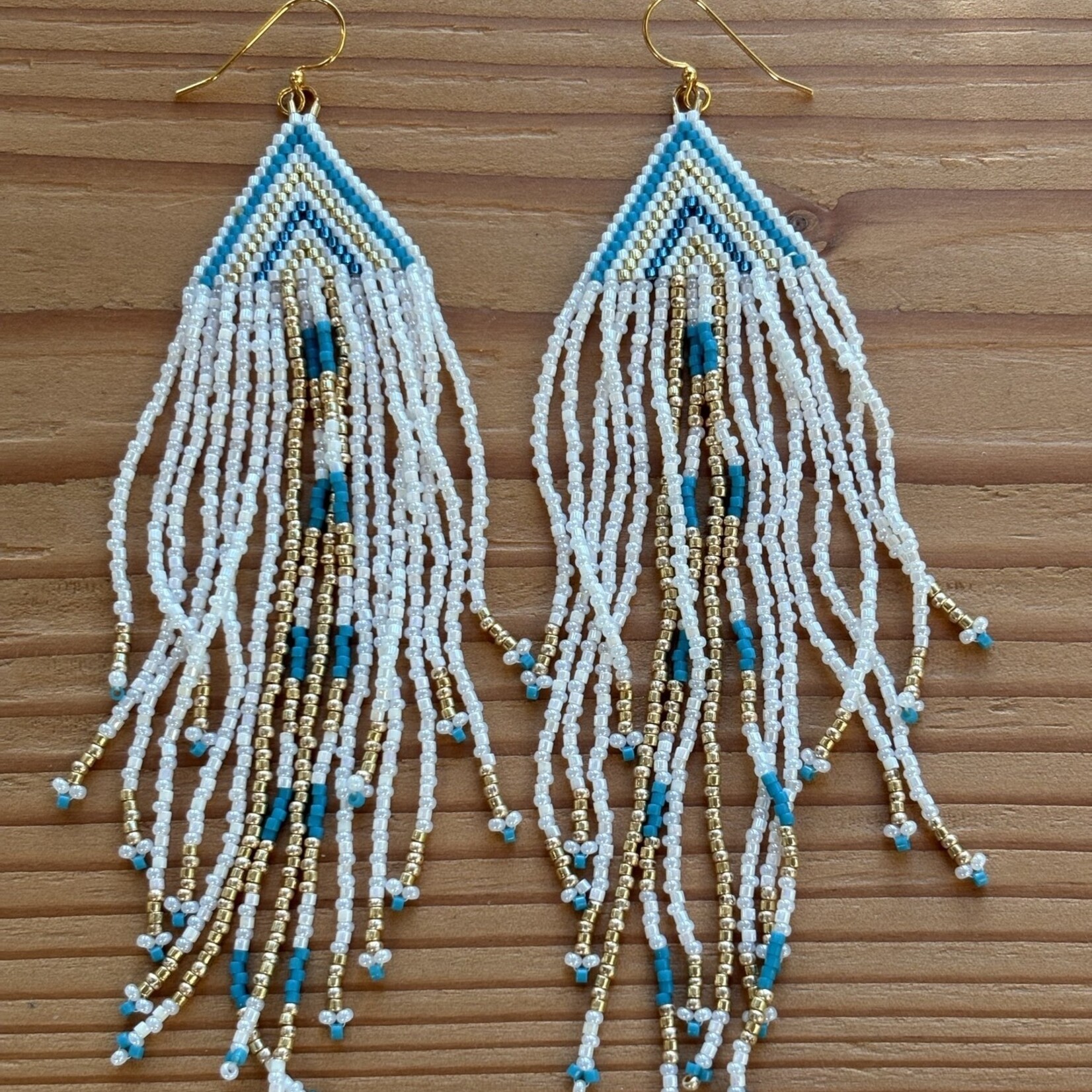 Esther Robinson White Blue and Gold Fringe
