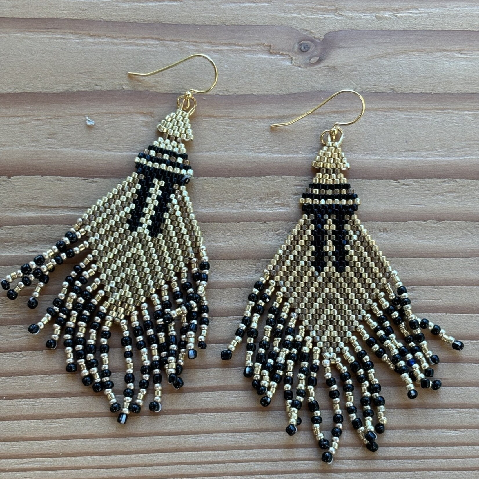 Esther Robinson Gold and Brown Shawl Dancer  Beaded Earrings
