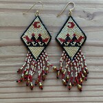 Esther Robinson Red and Gold Canoe Diamond Beaded Earrings
