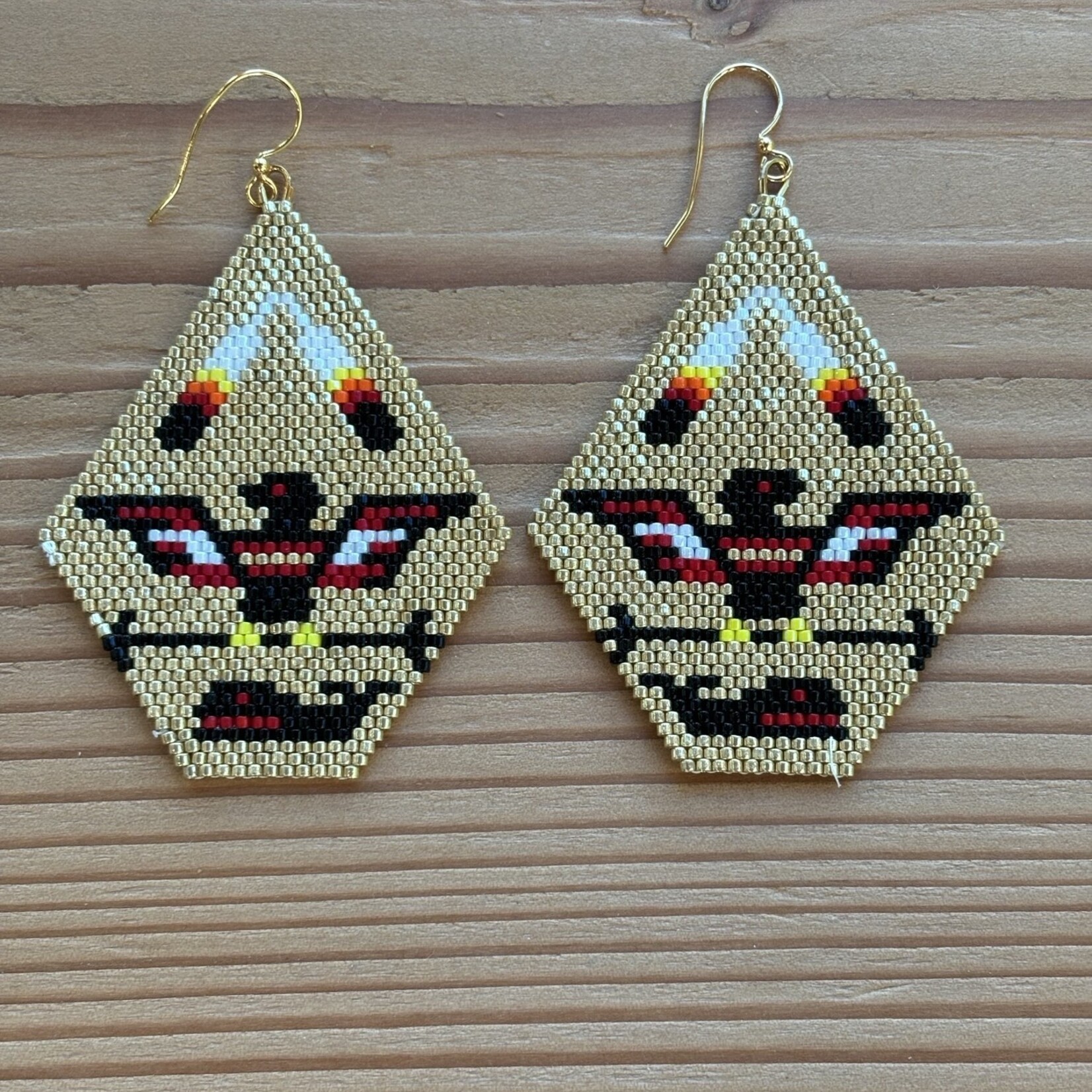 Esther Robinson Gold Thunderbird and Whale Beaded Earrings