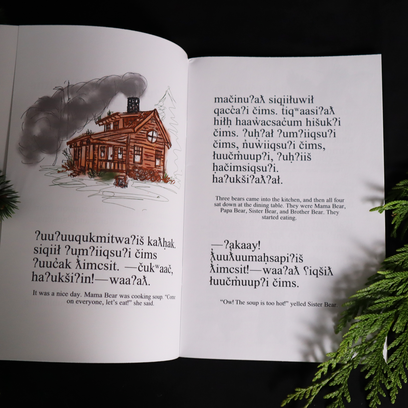 Cedar House Creations c̓iʔisyu ʔuḥʔiiš muuʔii čims (Braided-Hair Girl and the Four Bears)