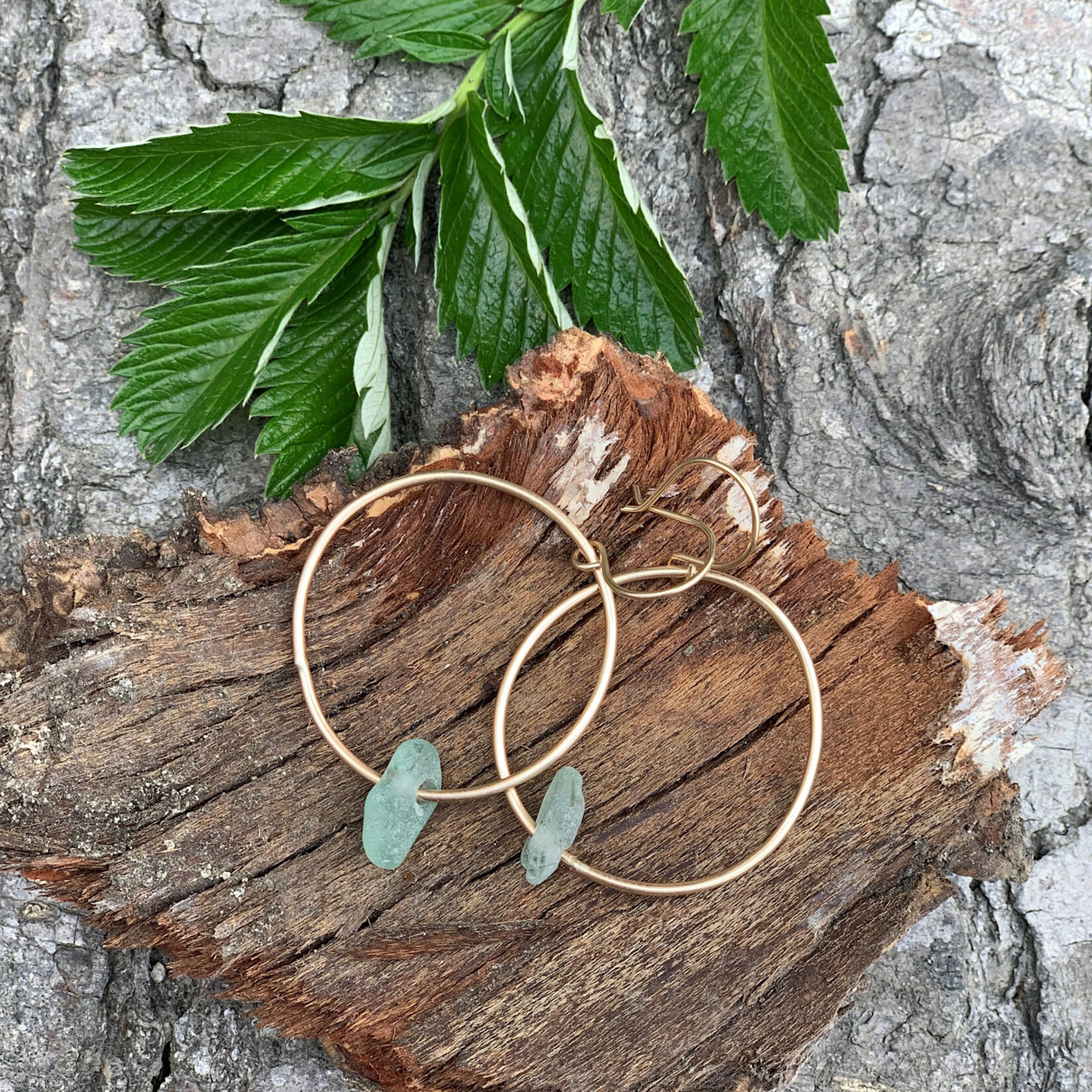Mermaids Tears Sea Glass Hoop  Gold Fill