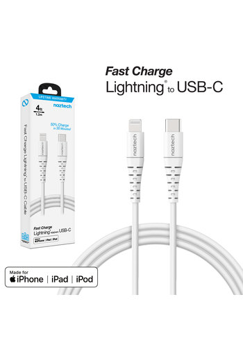 Fast Charge MFi Lightning to USB-C Cable 4ft-White 