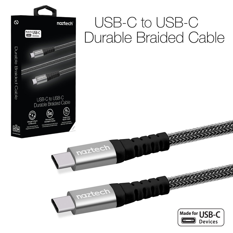 USB-C to USB-C Durable Braided 4ft. Charge & Sync Cable-Black