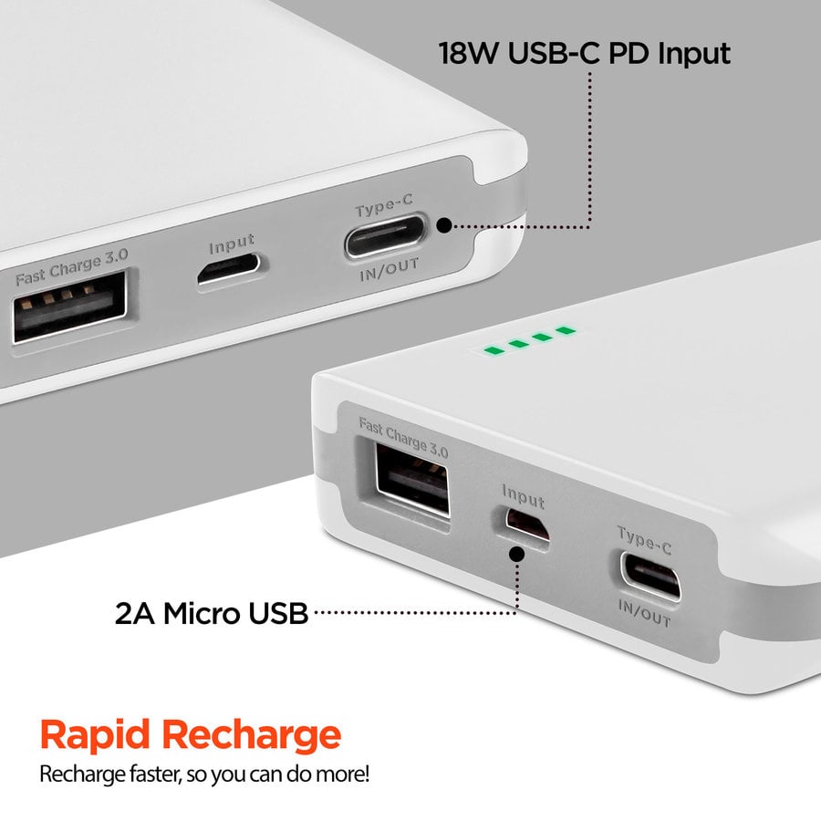 12000mAh 18W USB-C PD + Fast Charge Portable Battery