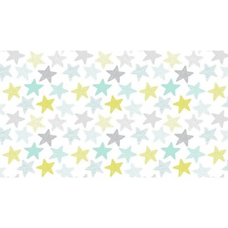 Dear Stella STARS, YELLOW/GREY/TEAL (K1152-WHT) PER CM OR $30/M