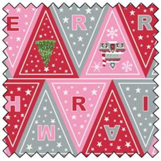 Lewis & Irene Christmas Glow Bunting Panel- PINK/RED - 44" x 35"