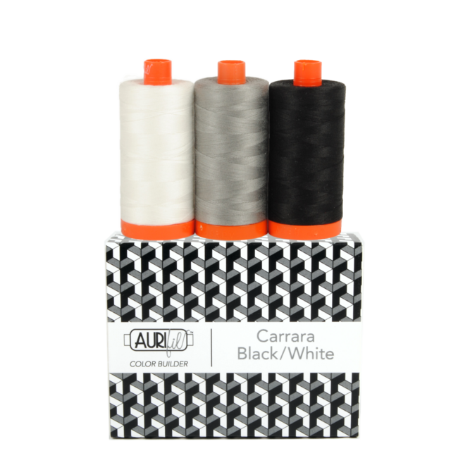 AURIFIL CARRARA BLACK & WHITE  COLLECTION 3 LARGE SPOOLS
