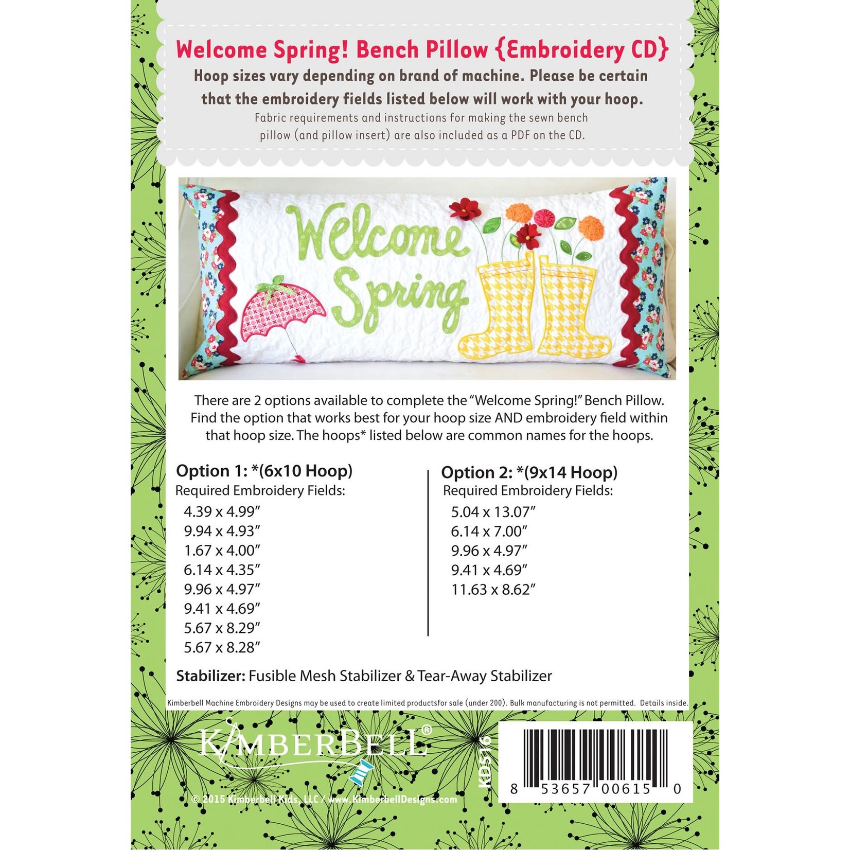 Kimberbell Designs Welcome Spring Bench Pillow Embroidery Designs CD