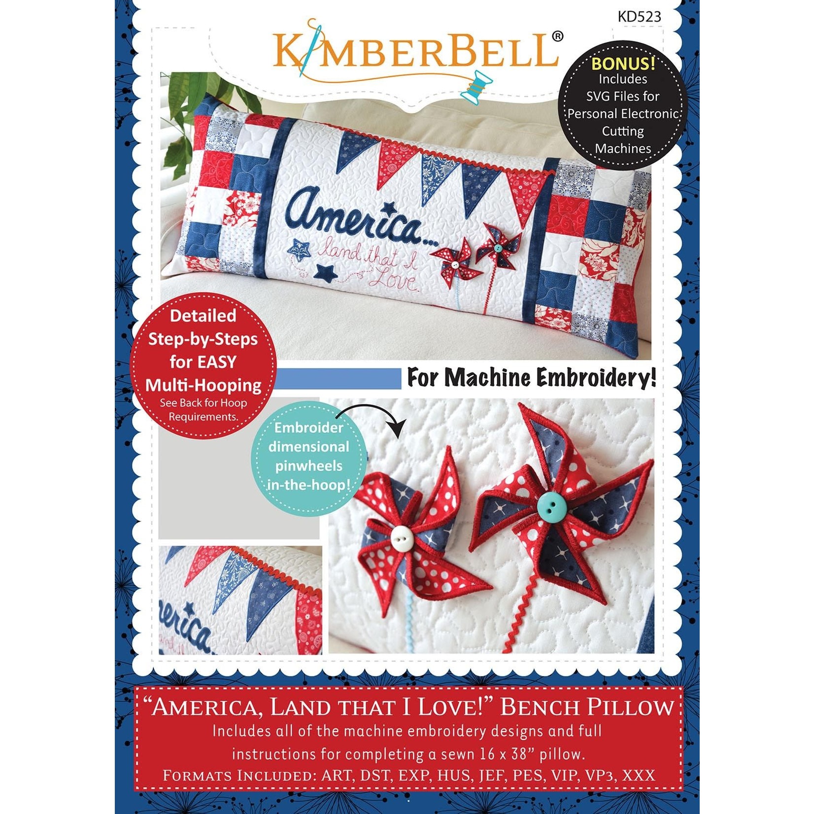 Kimberbell Designs America, Land that I Love! Bench Pillow Machine Embroidery CD