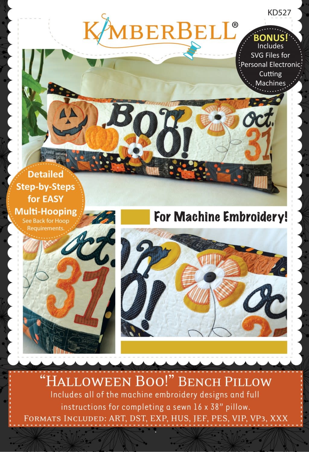 Kimberbell Designs Halloween Boo! Bench Pillow Machine Embroidery CD