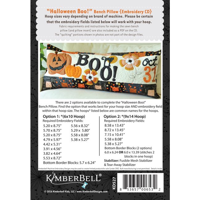 Halloween Boo! Bench Pillow Machine Embroidery CD, Discontinued, While Supplies Last
