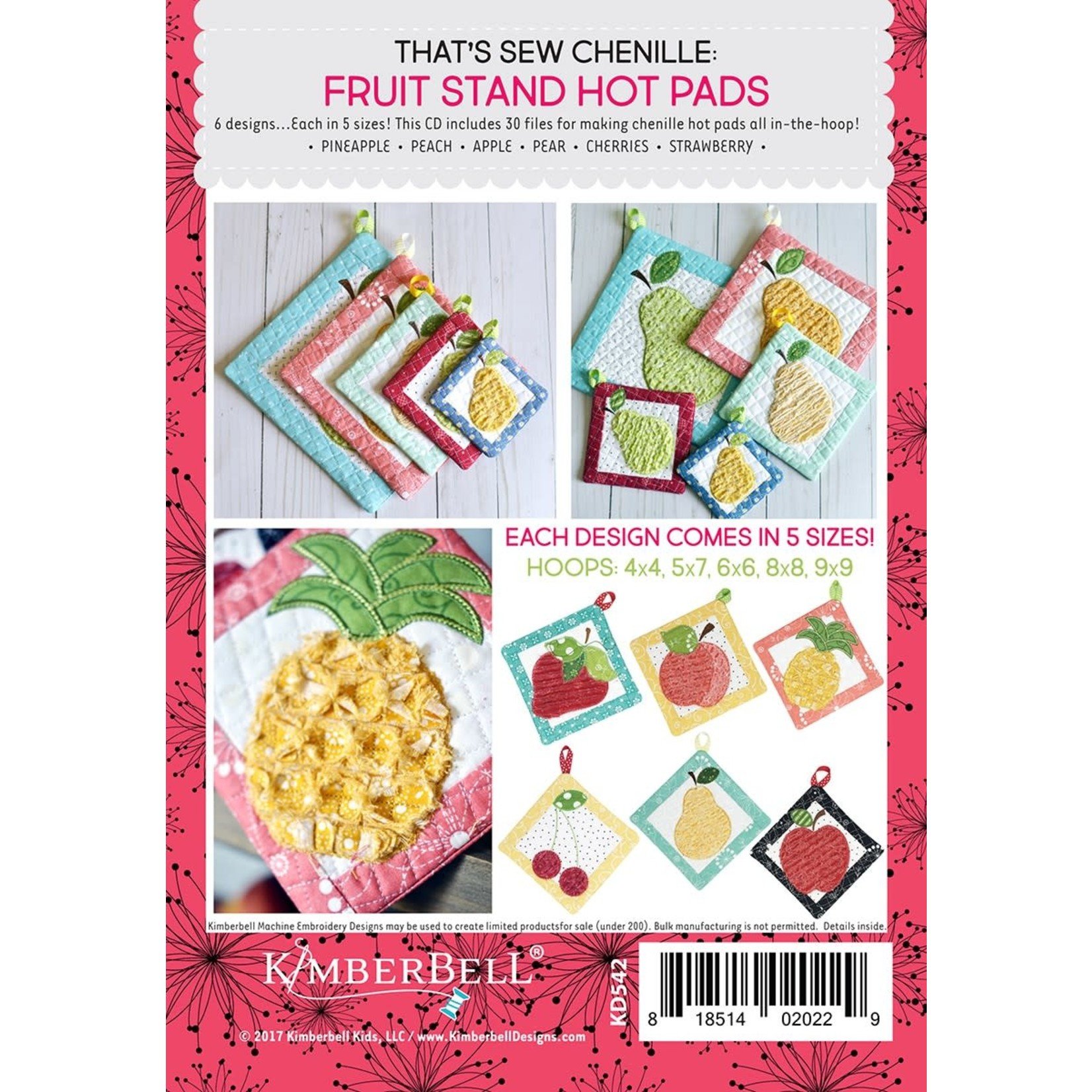 Kimberbell Designs That's Sew Chenille: Fruit Stand Hot Pads Machine Embroidery CD