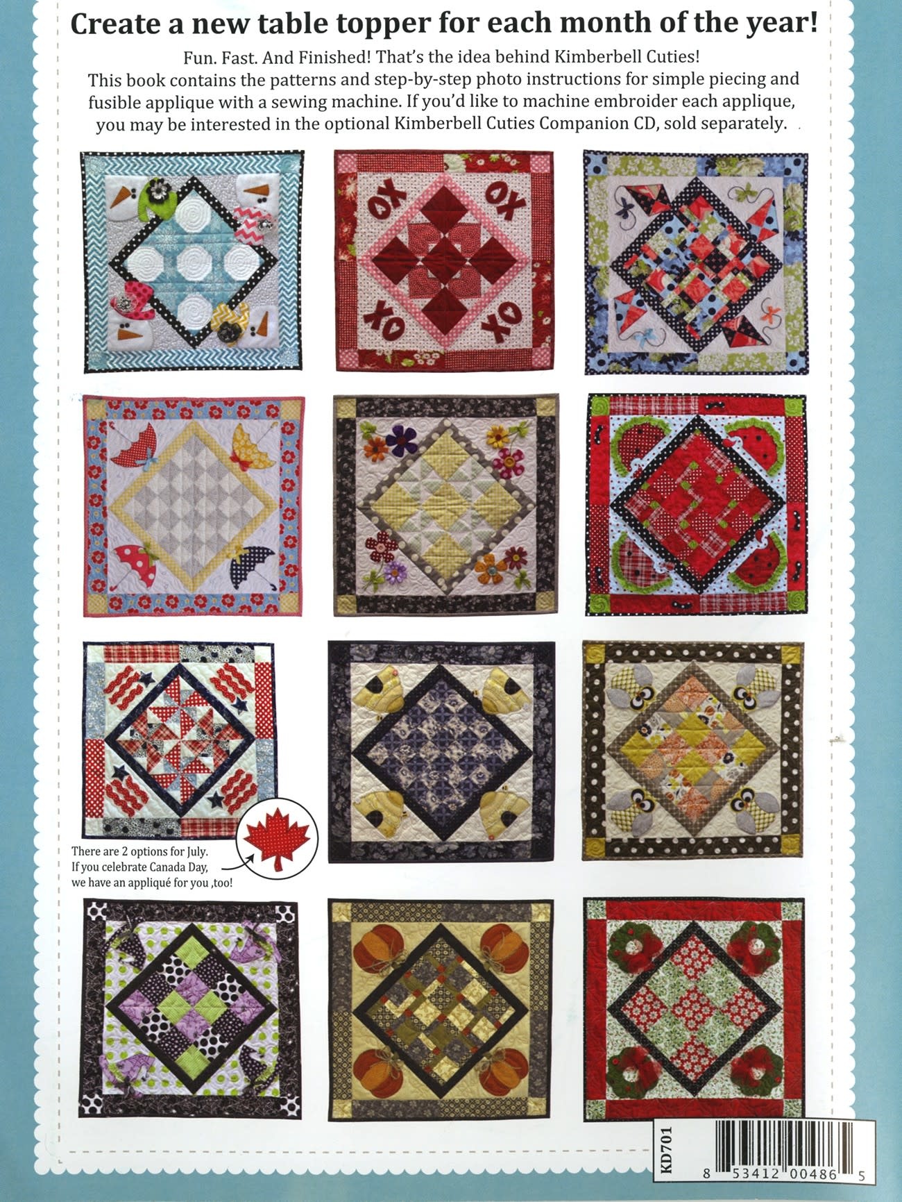 Kimberbell Cuties 12 Seasonal Table Toppers Pattern Book Stitch by