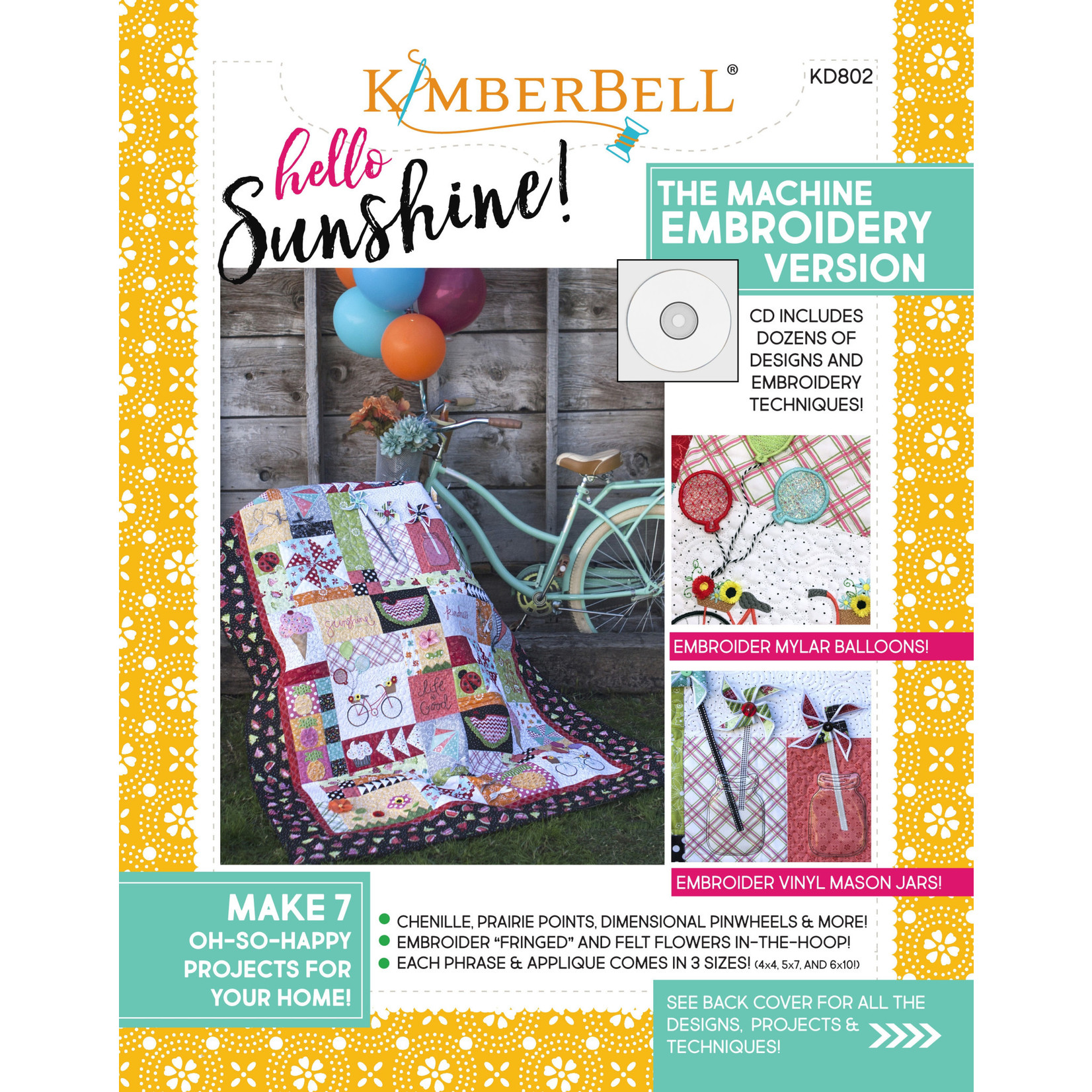 Kimberbell Designs Hello Sunshine! Sewing Pattern Book and Machine Embroidery Design CD