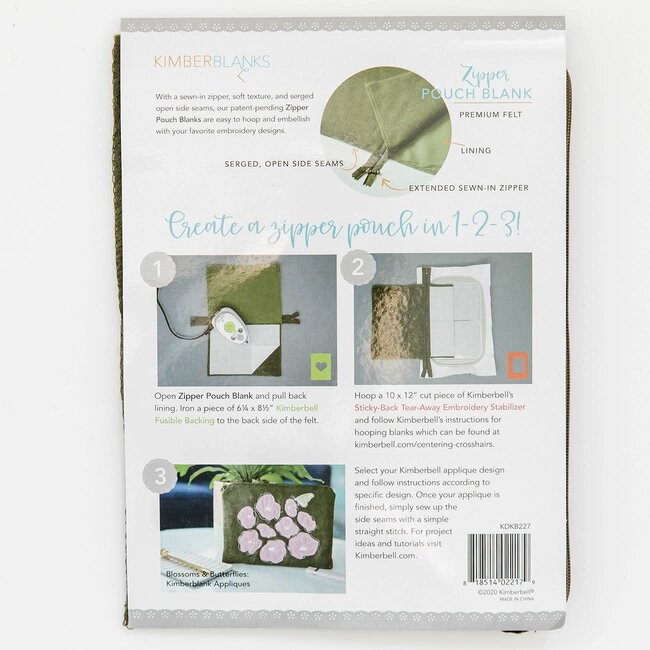 Olive Felt Zipper Pouch Blank, Small, discontinued, while supplies last