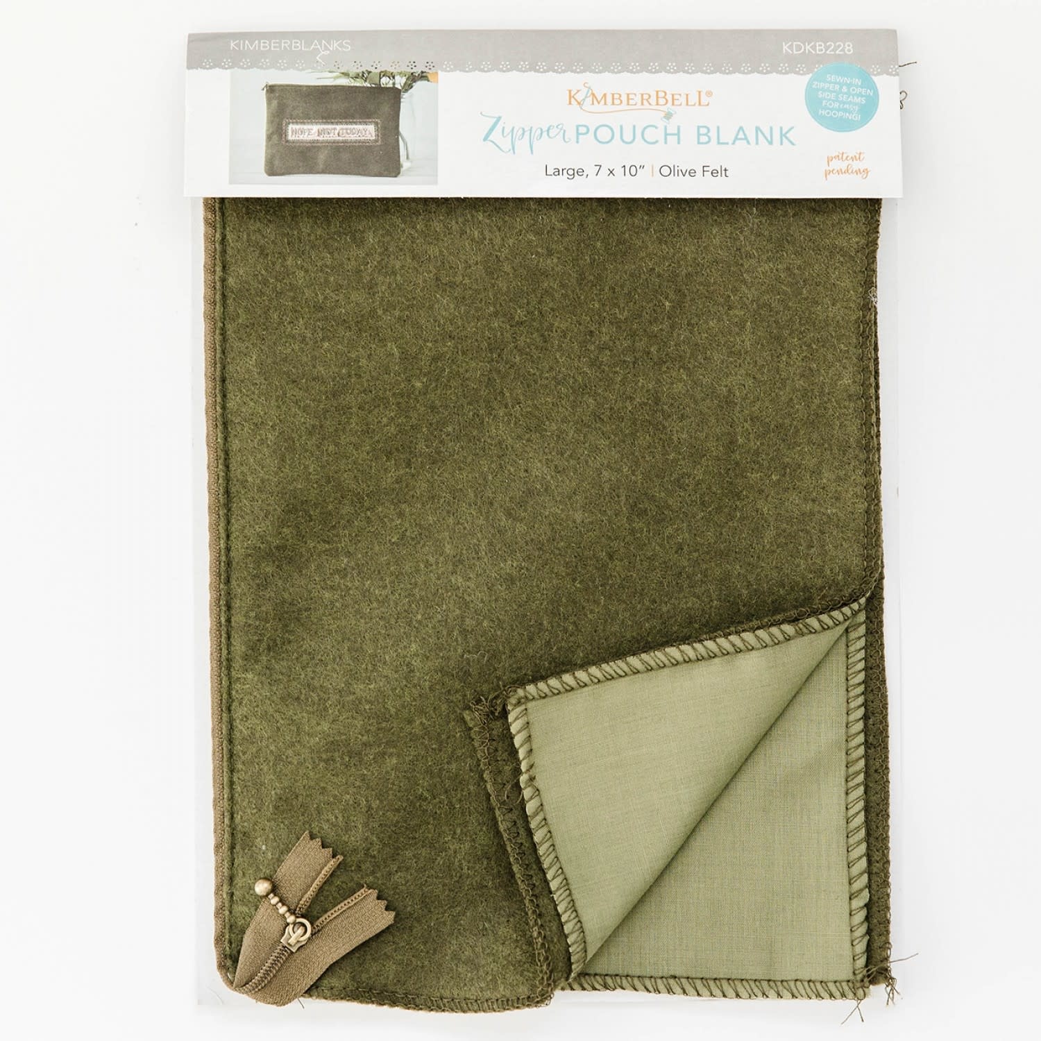 Kimberbell Designs Olive Felt Zipper Pouch Blank, Large