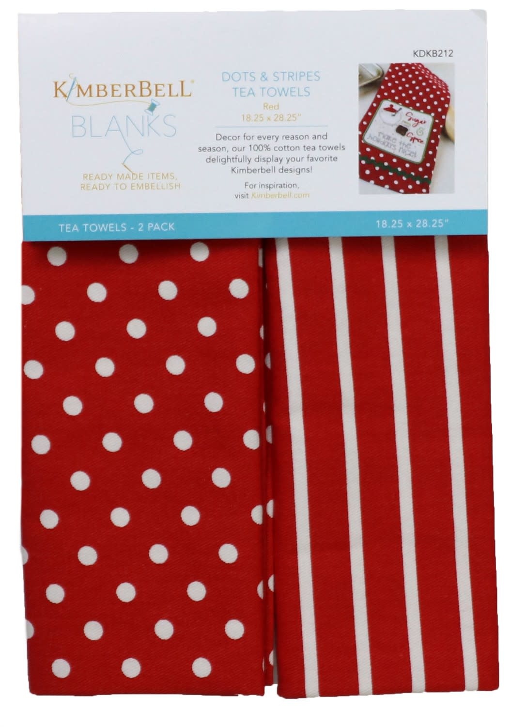 Kimberbell Designs Dots & Stripes Tea Towels:  Red