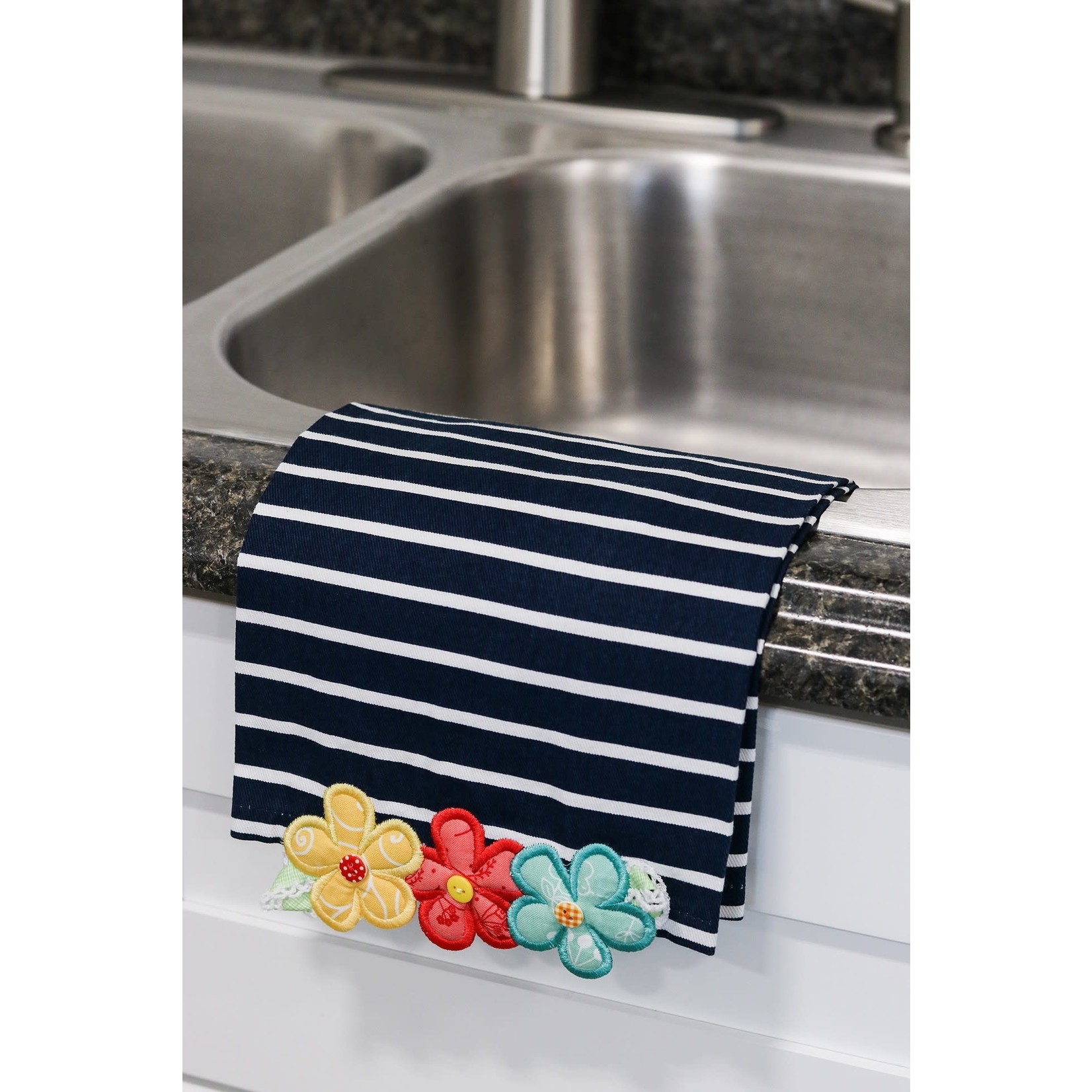 Kimberbell Designs Dots & Stripes Tea Towels:  Navy