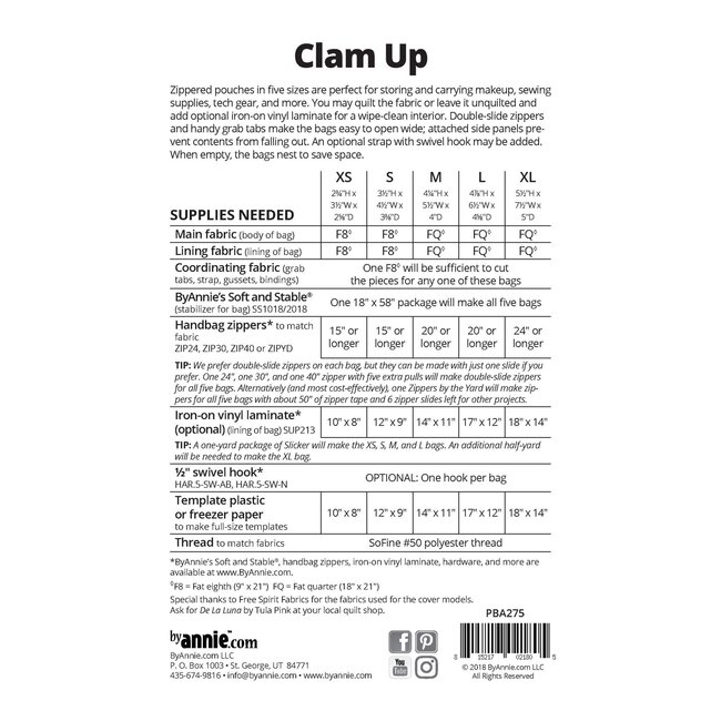 CLAM UP  PATTERN AND KIT