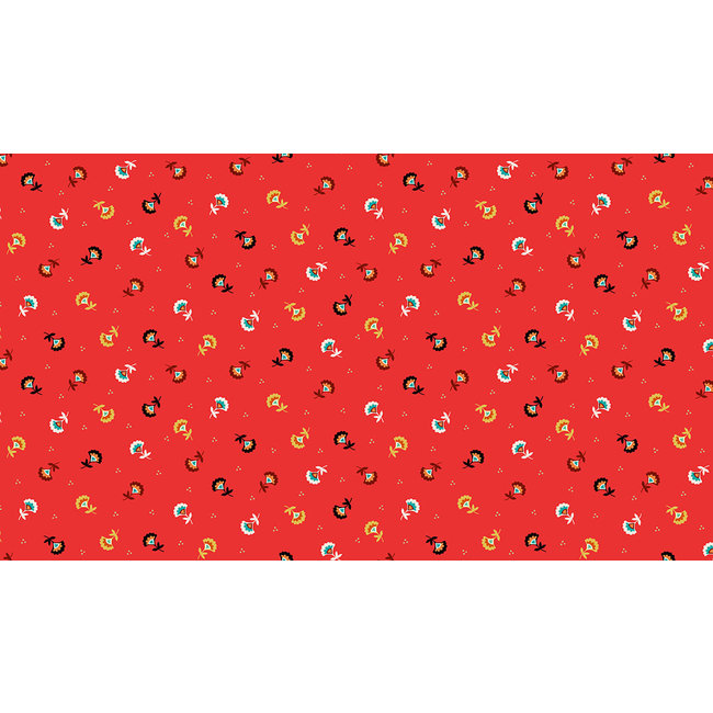 Folk Friends, Sprig, Red (2304-R) $0.11/cm or $11/m Sale