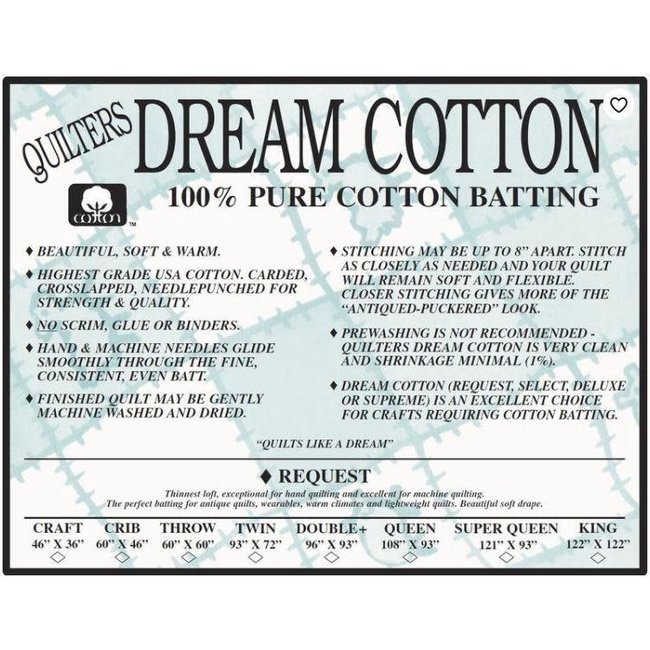 DREAM COTTON REQUEST THROW NATURAL BATTING 60" x60
