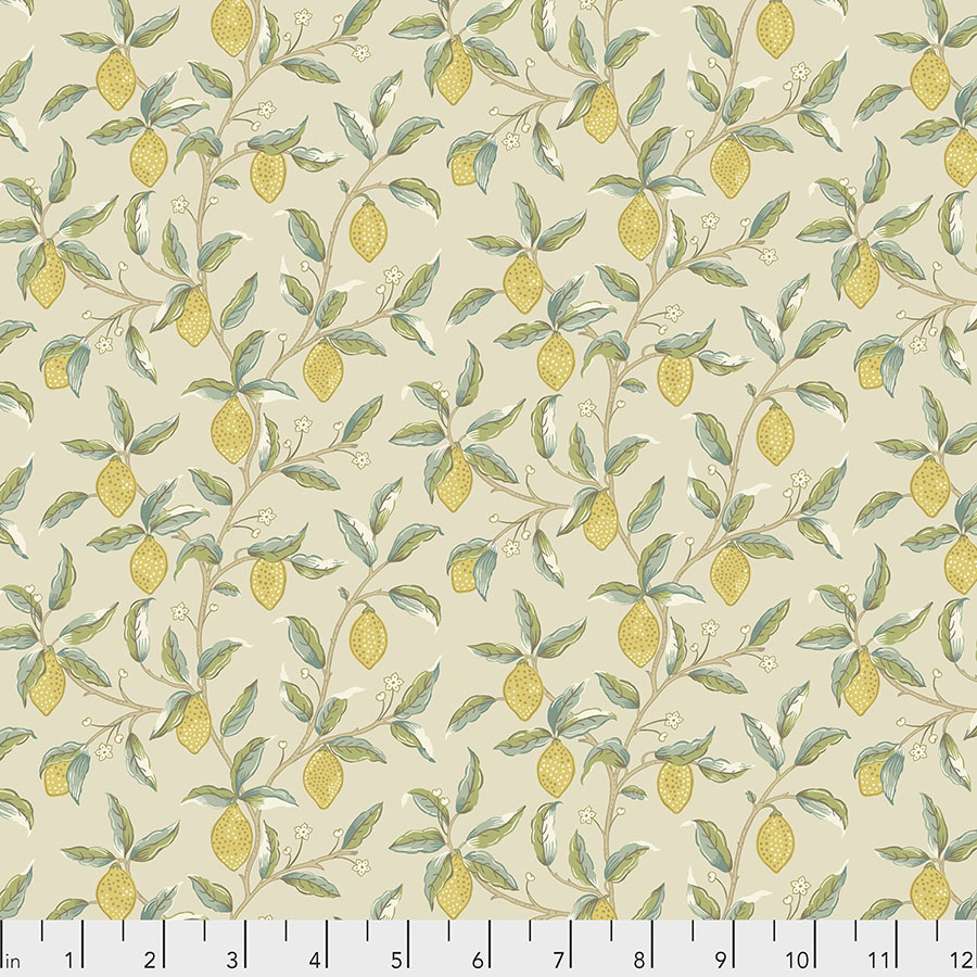 Morris & Co Orkney, Lemon Tree - Linen (PWWM047) per cm or $16/m