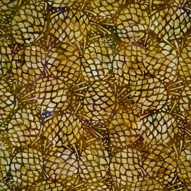 Batik by Mirah, Pine Cones, Gothic Olivo NS-4-1223 $0.16 per cm or $16/m