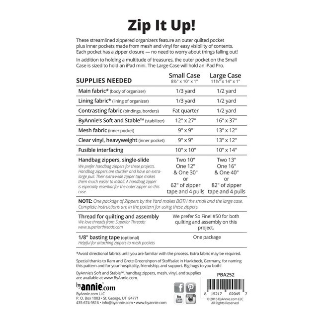 Zip It Up Pattern