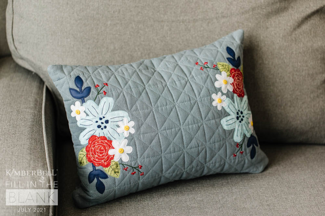 Kimberbell Designs Quilted Pillow Cover Blank Lumbar Patriot Blue
