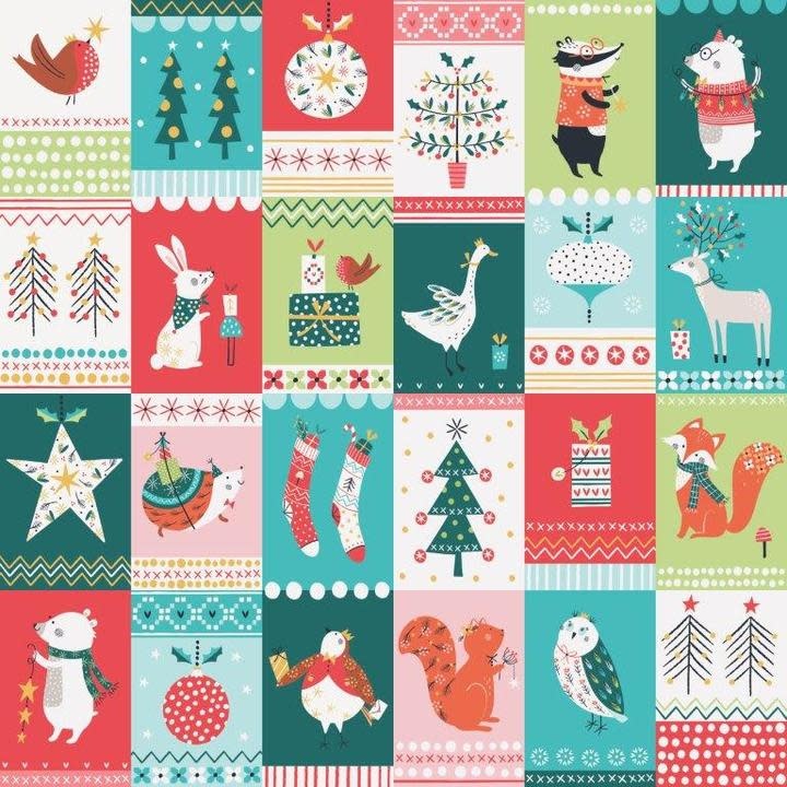Dashwood Forest Friends, Patchwork Animals Metallic, Multi (FOR1845) $0.20 per cm or $20/m