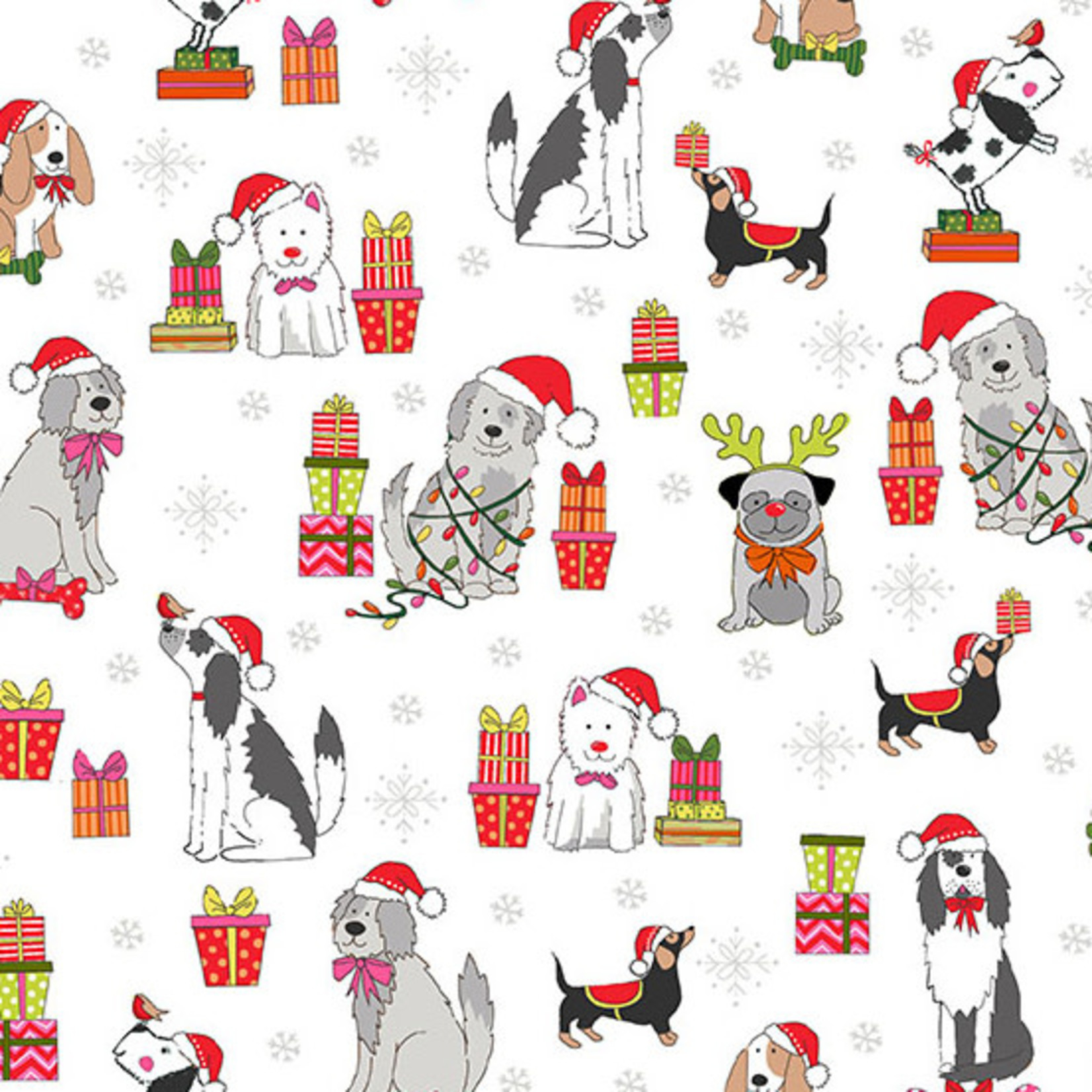 Makower UK Yappy Christmas, Scattered Dogs, Cream 2365/Q $0.20 per cm or $20/m