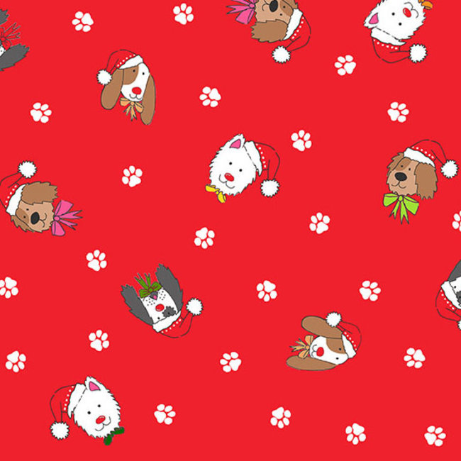 Yappy Christmas, Dog Heads, Red 2366/R $0.20 per cm or $20/m
