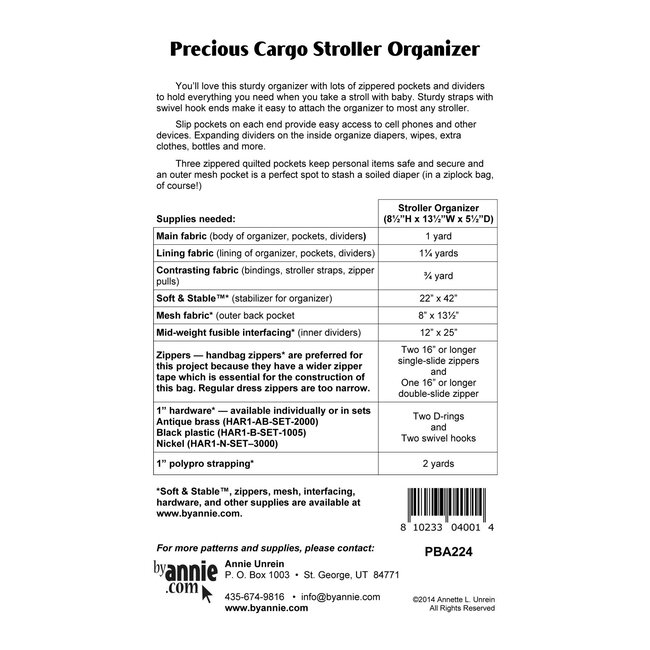 Precious Cargo Stroller Organizer Pattern