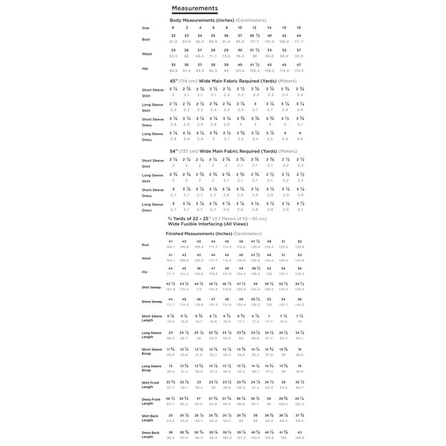 AUGUSTA SHIRT & DRESS SIZES 0-18