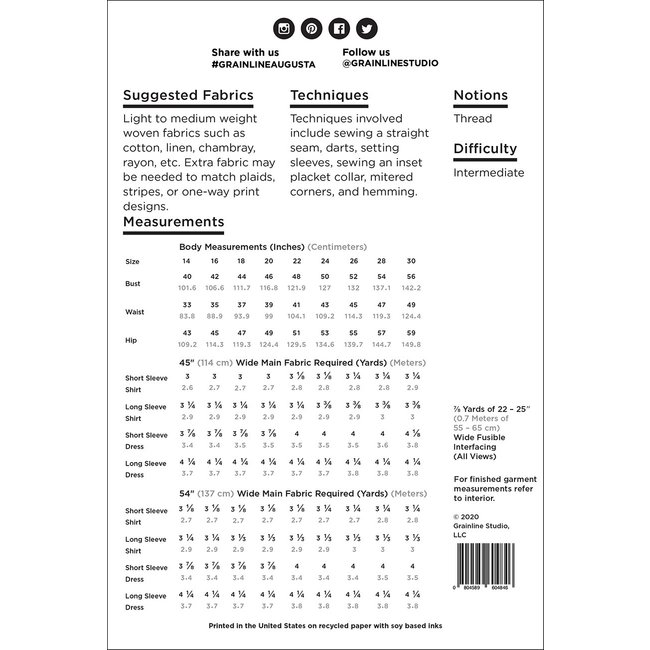 AUGUSTA SHIRT & DRESS SIZES 14-30