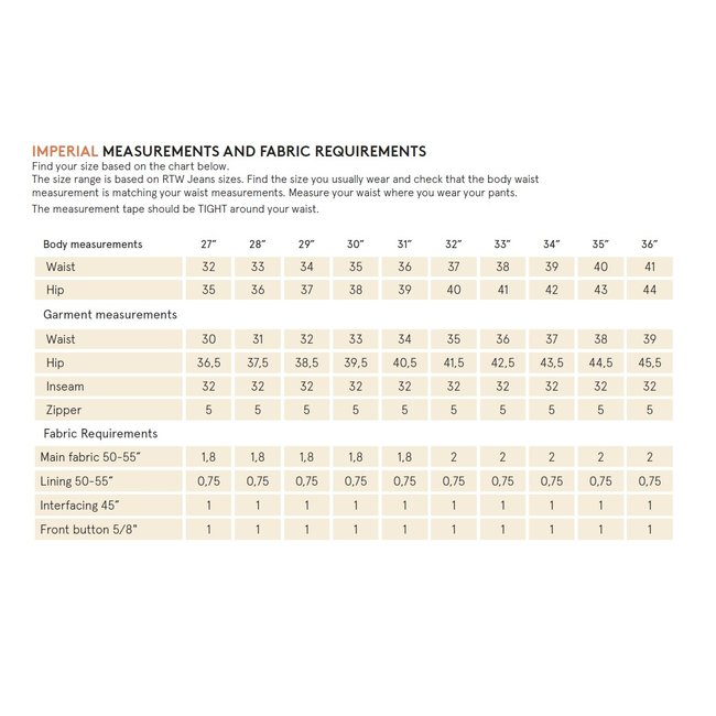 Chino Pants Pattern 27" - 36"