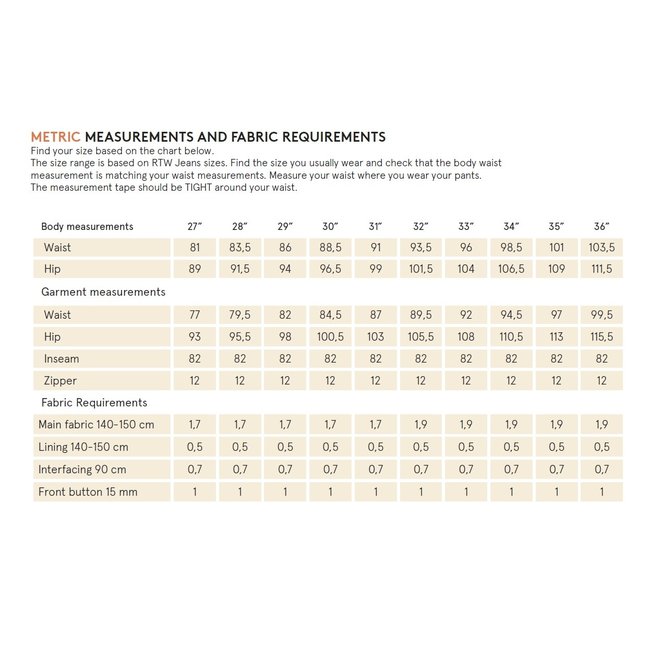 Chino Pants Pattern 27" - 36"